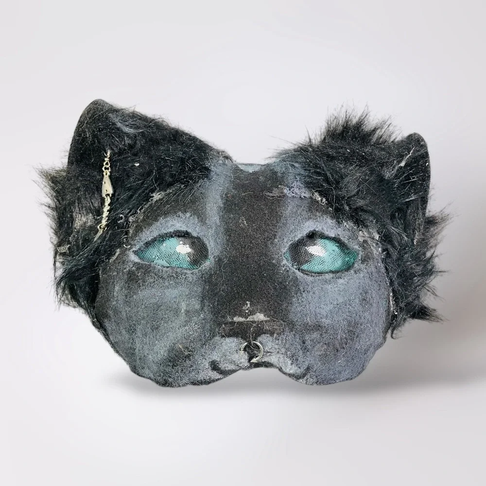 Black Cat Mask Furry Costume Accessory Fishbone Earring Cosplay Therian Animal